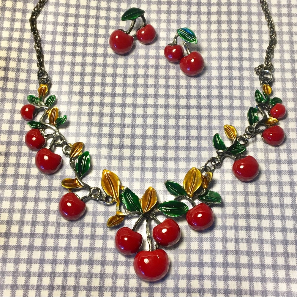 Cherry necklace/earring set